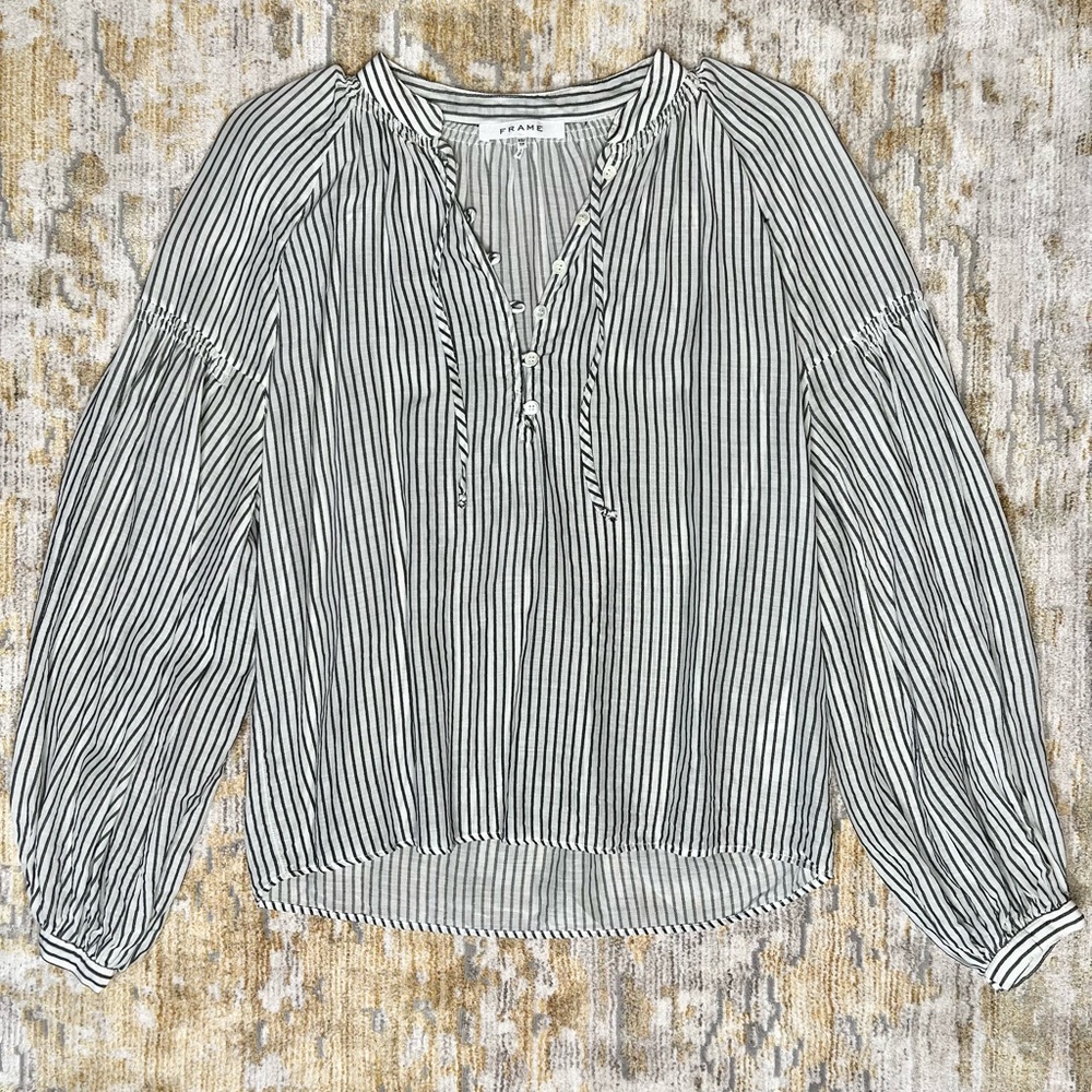 FRAME Billowy Blouse White with Black Stripe Size XS